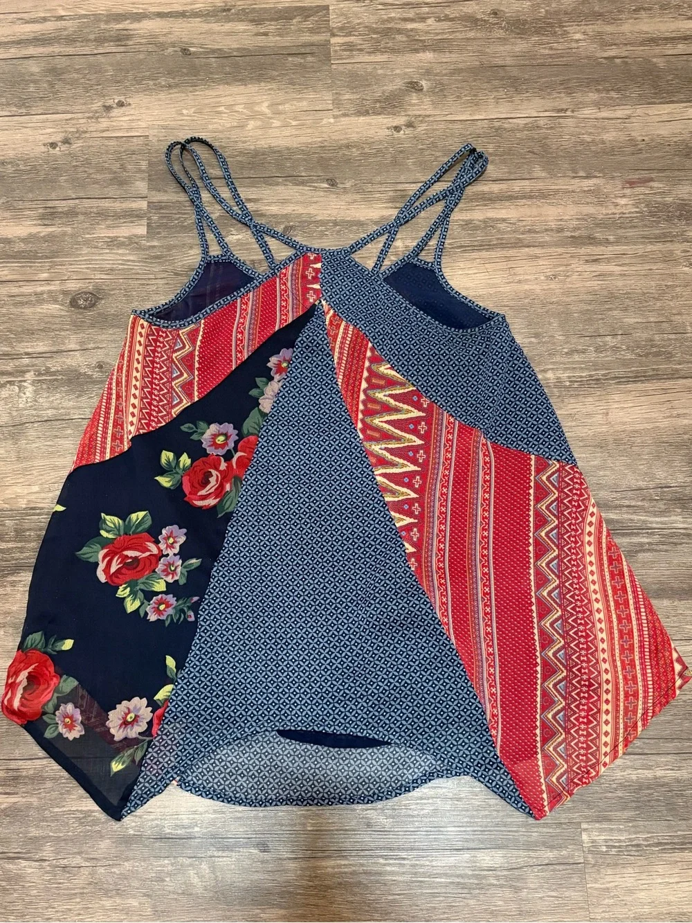 Vanilla Star Navy Blue Red Patterned Patchwork Tank Top - Picture 1 of 7